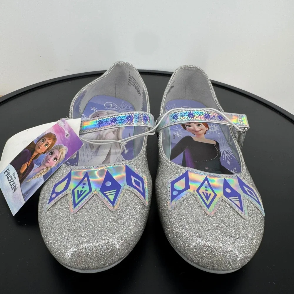 Disney Frozen Elsa Anna Silver Glitter Mary Jane Flats Shoes Girls Size 1 NWT